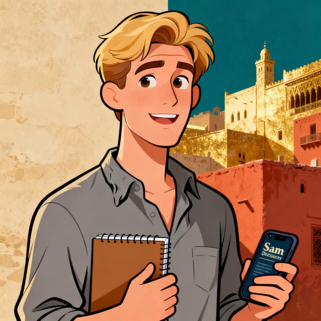 Sam — the English learner and viewer stand-in
