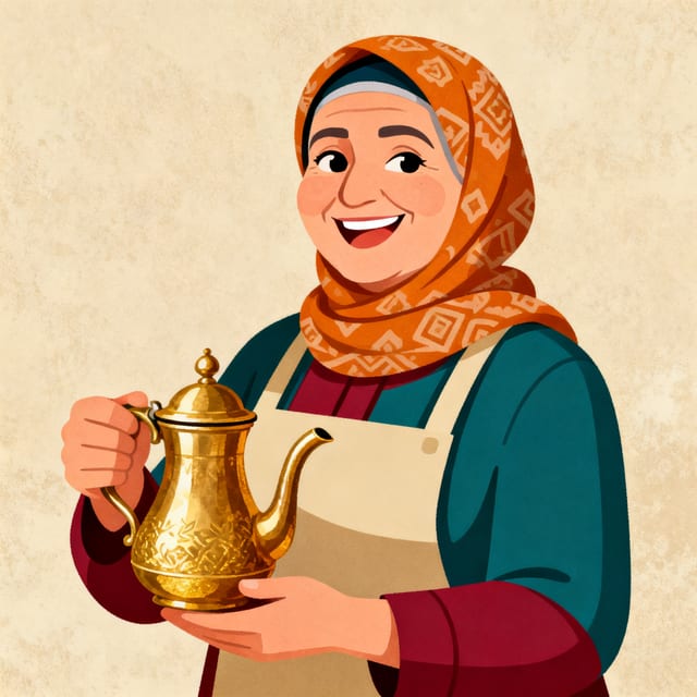Umm Nadia — the café owner (hospitality and warmth)